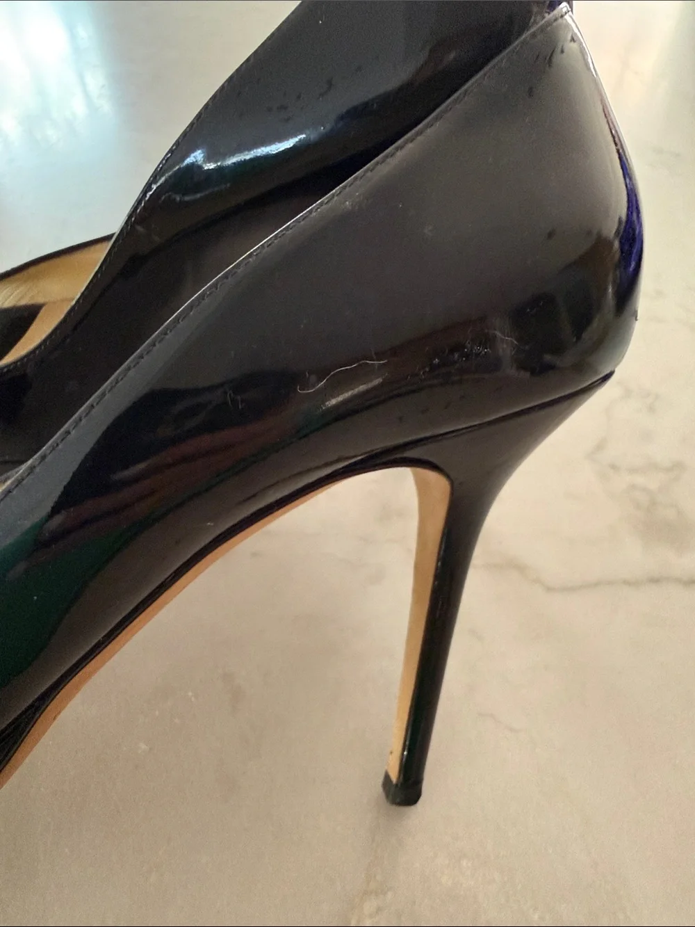 Jimmy Choo Black Patent Peep-Toe Stiletto Pumps size 40
